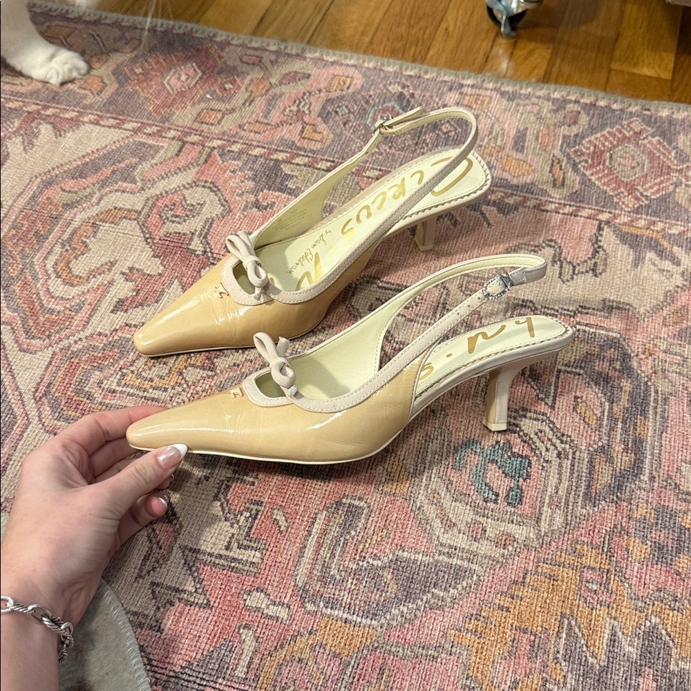Sam Edelman Nude Pointed Toe Slingback Heels with Bow